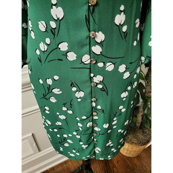 Les Serien Green Floral Polyester Scoop Neck Long Sleeve Knee Length Dress S - Picture 4 of 12